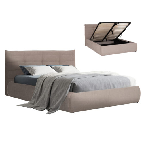 ΚΡΕΒΑΤΙ ΔΙΠΛΟ SANDRA HM732.03 ΜΠΕΖ ΥΦΑΣΜΑ & ΑΠΟΘΗΚΕΥΤΙΚΟΣ ΧΩΡΟΣ ΓΙΑ  ΣΤΡΩΜΑ 160x200εκ (x1)