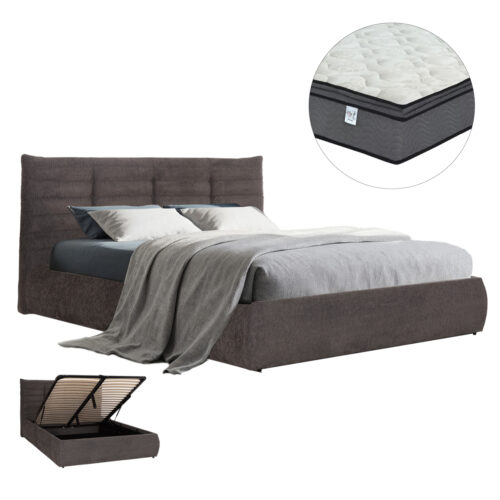 ΚΡΕΒΑΤΙ ΔΙΠΛΟ & ΣΤΡΩΜΑ SANDRA HM10770 ΓΚΡΙ ΥΦΑΣΜΑ ΜΕ ΑΠΟΘ.ΧΩΡΟ--ΓΙΑ 160x200εκ (x1)