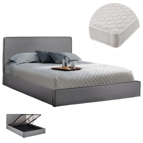 ΚΡΕΒΑΤΙ ΔΙΠΛΟ & ΣΤΡΩΜΑ ALLIE HM21273.01 ΓΚΡΙ ΥΦΑΣΜΑ ΜΕ ΑΠΟΘ.ΧΩΡΟ--ΓΙΑ 160x200 εκ. (x1)