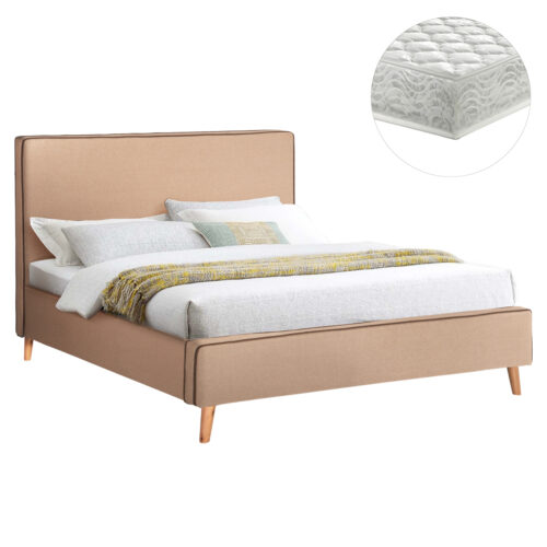 ΚΡΕΒΑΤΙ ΜΕ ΣΤΡΩΜΑ INDRA HM21280.02 ΜΠΕΖ ΥΦΑΣΜΑ--ΓΙΑ 160x200εκ (x1)