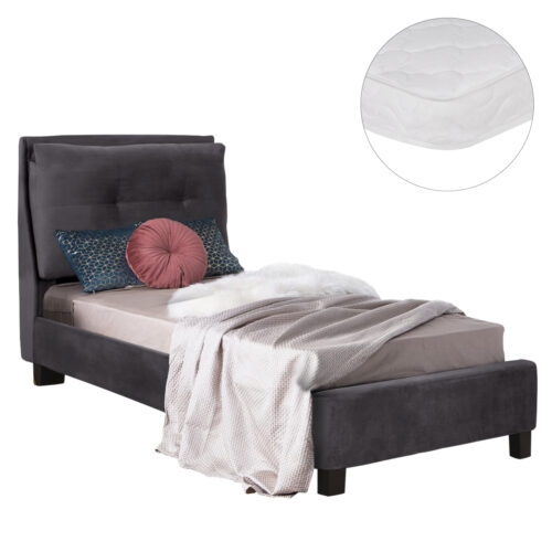 ΚΡΕΒΑΤΙ ΜΕ ΣΤΡΩΜΑ RILEY HM21282.01 ΓΚΡΙ ΒΕΛΟΥΔΟ--ΓΙΑ 90x200εκ (x1)