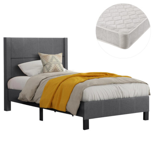 ΚΡΕΒΑΤΙ ΜΟΝΟ & ΣΤΡΩΜΑ TRILLOP HM21203.12 ΓΚΡΙ ΥΦΑΣΜΑ--ΓΙΑ 120x200εκ (x1)