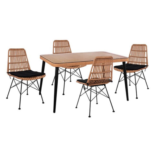 ΣΕΤ 5ΤΜΧ ALLEGRA WICKER ΜΕ ΤΡΑΠΕΖΙ 140X80Χ78Υ ΜΠΕΖ & ΜΑΥΡΟ ΧΡΩΜΑ HM10491 (x1)