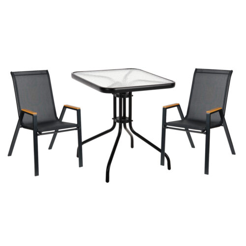 ΣΕΤ ΤΡΑΠΕΖΑΡΙΑΣ 3ΤΜΧ FIGO HM10730.03-- 2 ΚΑΡΕΚΛΕΣ & ΤΕΤΡΑΓΩΝΟ ΤΡΑΠΕΖΙ 60x60εκ ΜΑΥΡΟ (x1)