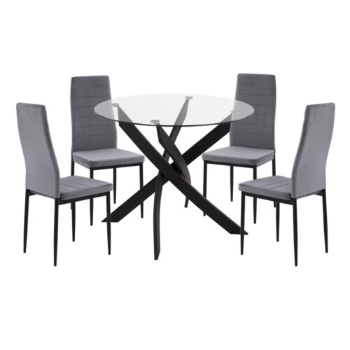 ΣΕΤ ΤΡΑΠΕΖΑΡΙΑΣ 5ΤΜΧ LADY HM21199.01 ΓΥΑΛΙ--ΜΕΤΑΛΛΟ ΣΕ ΜΑΥΡΟ & ΒΕΛΟΥΔΟ ΓΚΡΙ (x1)