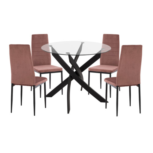 ΣΕΤ ΤΡΑΠΕΖΑΡΙΑΣ 5ΤΜΧ LADY HM21199.02 ΓΥΑΛΙ--ΜΕΤΑΛΛΟ ΣΕ ΜΑΥΡΟ & ΒΕΛΟΥΔΟ ΣΑΠΙΟ ΜΗΛΟ (x1)