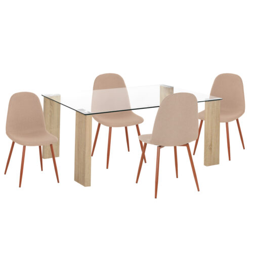 ΣΕΤ ΤΡΑΠΕΖΑΡΙΑΣ 5ΤΜΧ LEOMOR HM21270.01 ΤΡΑΠΕΖΙ & 4 ΚΑΡΕΚΛΕΣ - ΜΠΕΖ ΥΦΑΣΜΑ (x1)