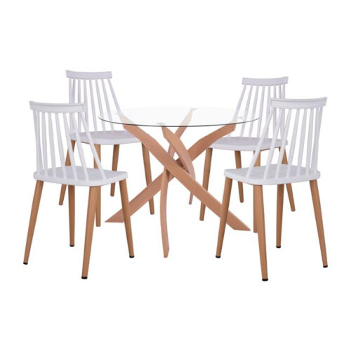 ΣΕΤ ΤΡΑΠΕΖΑΡΙΑΣ 5ΤΜΧ ΚΑΡΕΚΛΕΣ VANESSA ΛΕΥΚΕΣ & ΤΡΑΠΕΖΙ ΜΕΤΑΛΛΙΚΟ Φ90X74Υ HM11304 (x1)