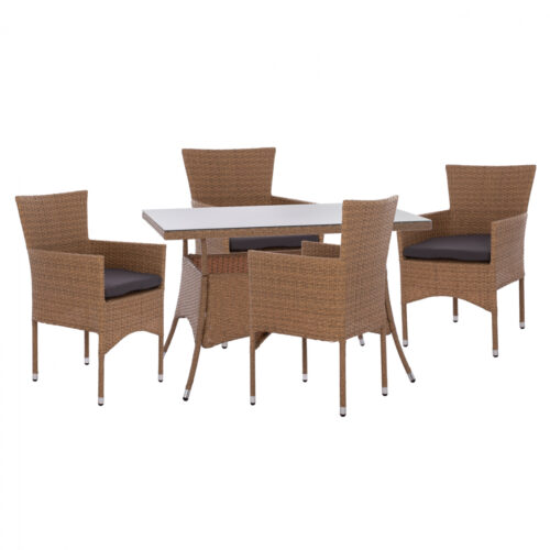 ΣΕΤ ΤΡΑΠΕΖΑΡΙΑΣ 5ΤΜΧ ΤΡΑΠ. 120Χ70 & ΠΟΛΥΘΡΟΝΕΣ WICKER RATTAN ΜΠΕΖ ΚΑΦΕ HM11712.32 (x1)