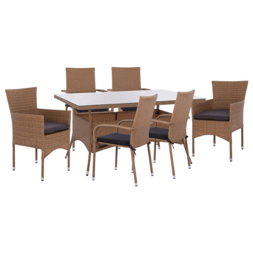 ΣΕΤ ΤΡΑΠΕΖΑΡΙΑΣ 7ΤΜΧ ΤΡΑΠ. 150Χ90 & 6 ΠΟΛΥΘΡΟΝΕΣ WICKER RATTAN ΜΠΕΖ ΚΑΦΕ HM11715.02 (x1)