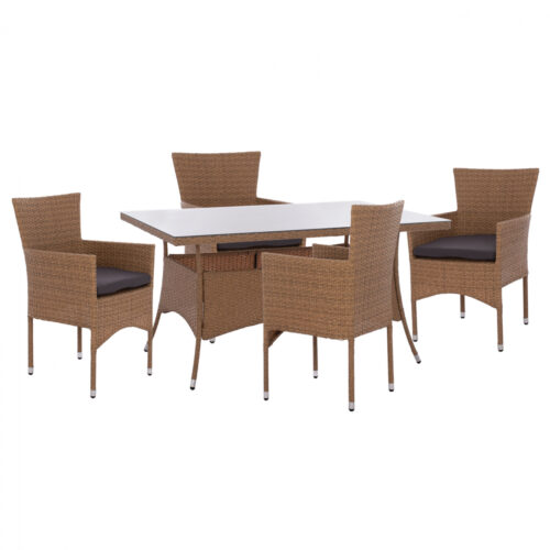 ΣΕΤ ΤΡΑΠΕΖΑΡΙΑΣ 5ΤΜΧ ΤΡΑΠ. 150Χ90 & ΠΟΛΥΘΡΟΝΕΣ WICKER RATTAN ΜΠΕΖ ΚΑΦΕ HM11714.02 (x1)