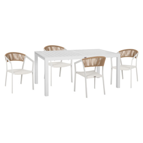 ΣΕΤ ΤΡΑΠΕΖΑΡΙΑΣ ΕΞ.ΧΩΡΟΥ 5ΤΜΧ KRUM HM21162 ΛΕΥΚΟ ΑΛΟΥΜΙΝΙΟ-P.E.RATTAN-TEXTILENE (x1)