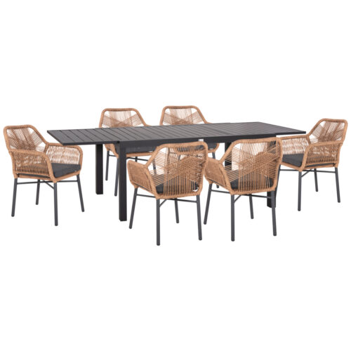 ΣΕΤ ΤΡΑΠΕΖΑΡΙΑΣ ΕΞ.ΧΩΡΟΥ 7ΤΜΧ KRUM HM21151 ΣΚΟΥΡΟ ΓΚΡΙ ΑΛΟΥΜΙΝΙΟ-P.E.RATTAN (x1)