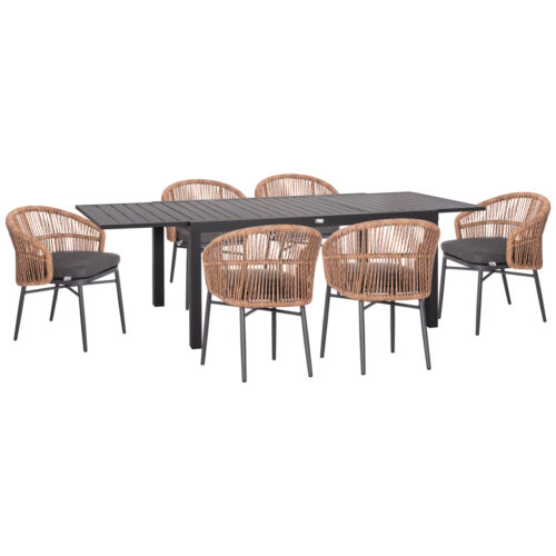 ΣΕΤ ΤΡΑΠΕΖΑΡΙΑΣ ΕΞ.ΧΩΡΟΥ 7ΤΜΧ KRUM HM21155 ΣΚΟΥΡΟ ΓΚΡΙ ΑΛΟΥΜΙΝΙΟ-P.E.RATTAN (x1)