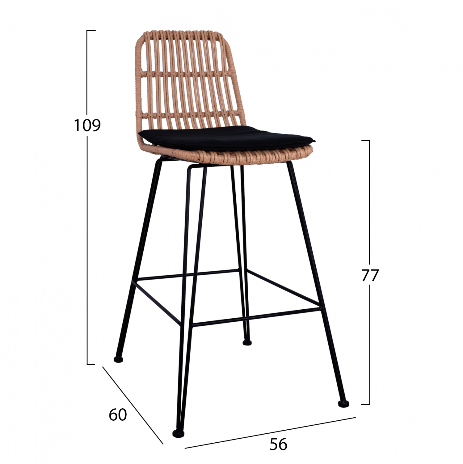 ΣΚΑΜΠΟ ΜΕΤΑΛΛΙΚΟ ΜΕ ΜΑΞΙΛΑΡΙ ALLEGRA HM5452 ΜΕ WICKER ΣΕ ΜΠΕΖ ΑΠΟΧΡΩΣΗ 56x60x109 εκ. (x1) - Image 2