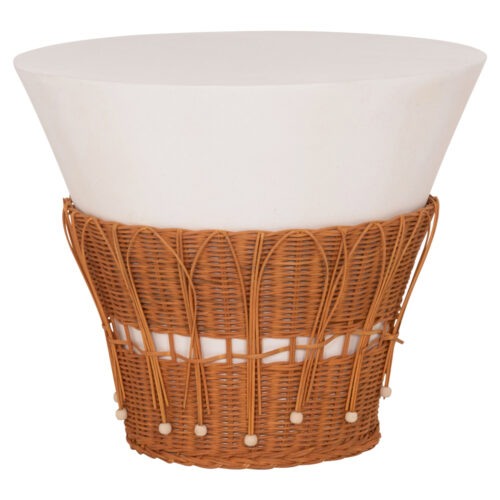 ΤΡΑΠΕΖΙ ΣΑΛΟΝΙΟΥ PERRAL HM18164.02L FIBER CEMENT ΛΕΥΚΟ-ΦΥΣΙΚΟ RATTAN--Φ55x45Υεκ (x1)