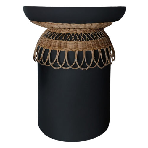 ΒΟΗΘΗΤΙΚΟ ΤΡΑΠΕΖΙ PRILEP HM18159.01 FIBER CEMENT ΜΑΥΡΟ & RATTAN--Φ60x76,5Υεκ (x1)