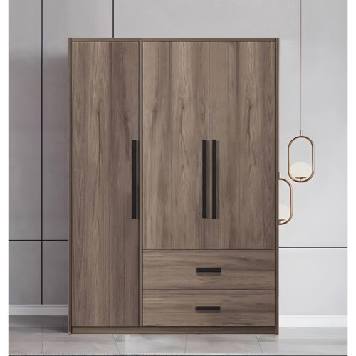 Ντουλάπα ρούχων Edritte pakoworld τρίφυλλη με συρτάρια ανοιχτό καρυδί 120x52x195εκ (x1)