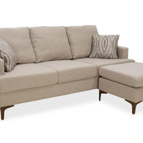 Γωνιακός καναπές με σκαμπό Slim pakoworld υφασμάτινος χρώμα μπεζ με μαξιλάρια 185x140x70εκ (x1)