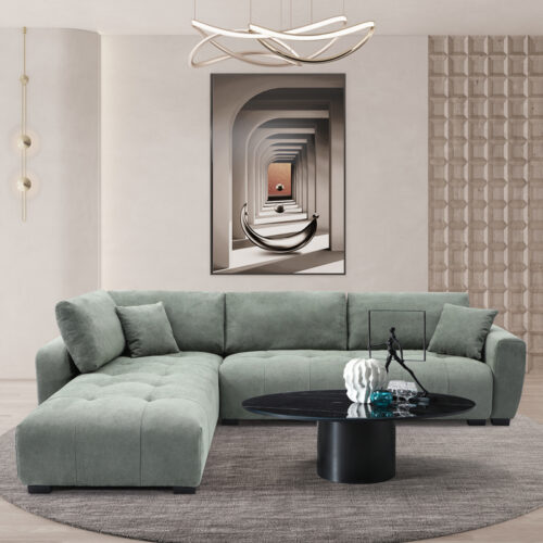 Γωνιακός καναπές Gianco pakoworld αναστρέψιμος ύφασμα σε μέντα απόχρωση 298x208x85εκ (x1)