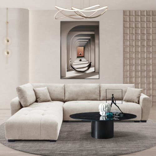 Γωνιακός καναπές Gianco pakoworld αναστρέψιμος ύφασμα μπεζ 298x208x85εκ (x1)