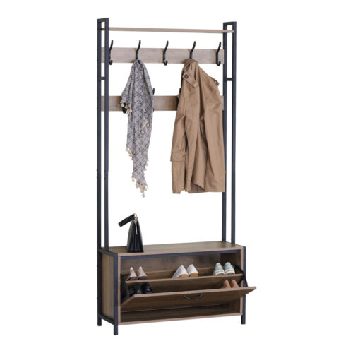 Έπιπλο εισόδου Ventoria pakoworld σε oak απόχρωση με μαύρο μέταλλο 84x30x182εκ (x1)