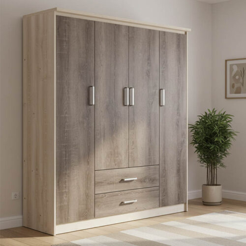 Ντουλάπα ρούχων τετράφυλλη OLYMPUS pakoworld χρώμα castillo-toro 159x57x183εκ (x1)