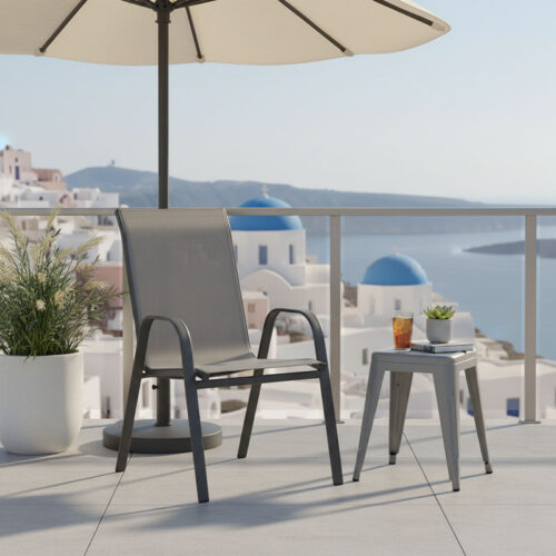 Πολυθρόνα Calan pakoworld στοιβαζόμενη μέταλλο ανθρακί-textilene ανθρακί 54x74x91εκ (x1)