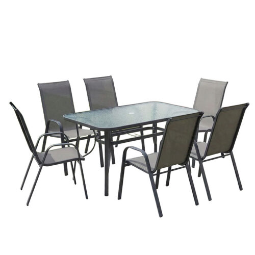 Tραπεζαρία Calan-Ensure pakoworld σετ 7τεμ σκούρο ανθρακί μέταλλο και textilene ανθρακί 140x80x70εκ (x1)