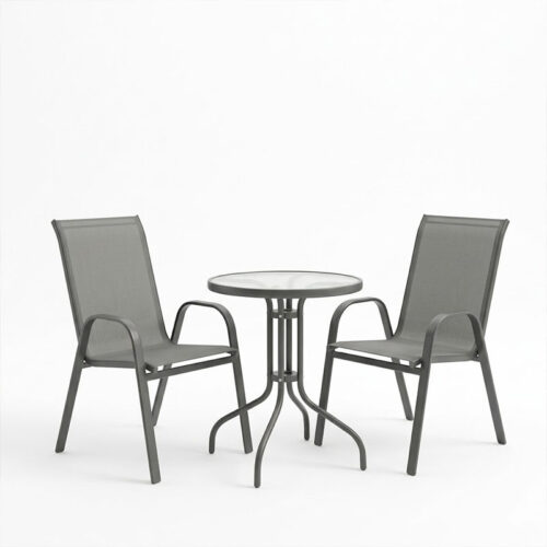 Tραπεζαρία Calan-Watson pakoworld σετ 3τεμ μέταλλο γκρι και γυαλί tempered Φ60x70εκ (x1)