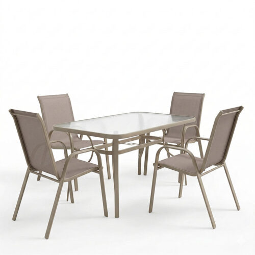 Τραπεζαρία Ensure-Calan pakoworld 5τεμ μέταλλο-γυαλί σε σαμπανιζέ απόχρωση 140x80x70εκ (x1)