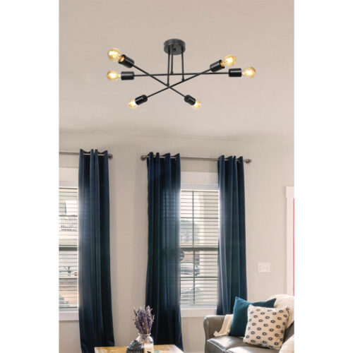 Φωτιστικό οροφής εξάφωτο PWL-1122 pakoworld Ε27 μαύρο Φ61x25εκ (x1)