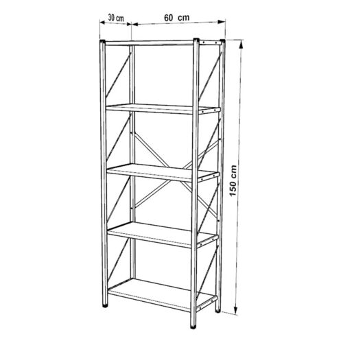 Βιβλιοθήκη Bimblem pakoworld καρυδί με μαύρο μέταλλο 60x30x150εκ (x1)