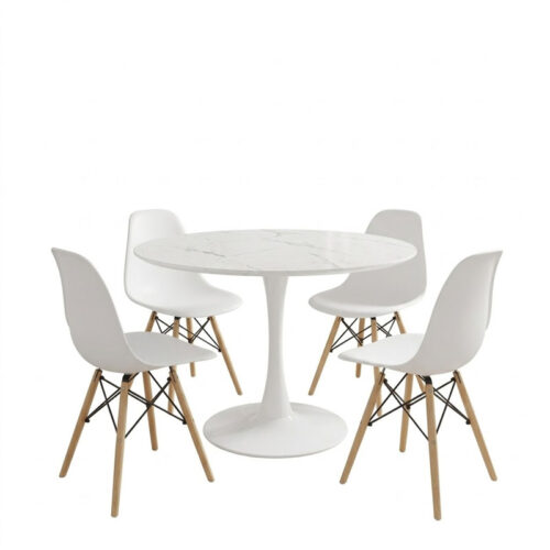 Τραπεζαρία Julita-Balou pakoworld σετ 5τεμ pp-mdf σε λευκό μαρμάρου απόχρωση Φ120x73εκ (x1)