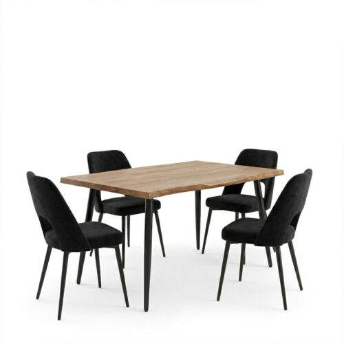 Τραπεζαρία με Καρέκλες Murde Μαύρο και Τραπέζι Neve Μαύρο 140x80x75εκ Σετ 5τεμ (x1)