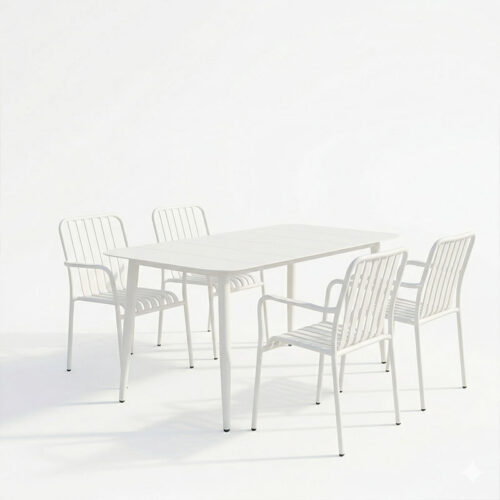 Τραπεζαρία Heven Vista pakoworld σετ 5τεμ λευκό αλουμίνιο 150x80x72εκ (x1)