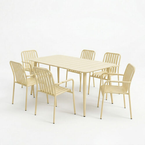 Τραπεζαρία Heven Vista pakoworld σετ 7τεμ σαμπανί αλουμίνιο 150x80x72εκ (x1)