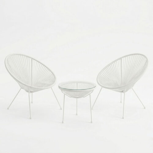 Σαλόνι Εξωτερικού Χώρου Acapulco pakoworld Σετ 3τεμ λευκό μέταλλο με pe rattan Φ50x52εκ (x1)