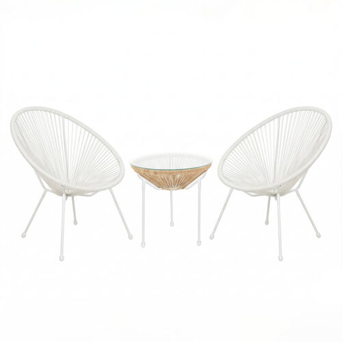Σαλόνι Εξωτερικού Χώρου Acapulco pakoworld  Σετ 3τεμ λευκό μέταλλο με pe rattan σε φυσική απόχρωση Φ50x52εκ (x1)