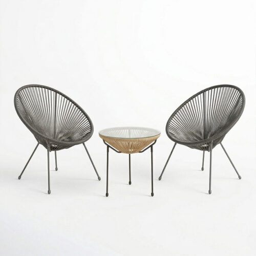 Σαλόνι Εξωτερικού Χώρου Acapulco pakoworld  Σετ 3τεμ μαύρο μέταλλο με pe rattan σε φυσική απόχρωση Φ50x52εκ (x1)