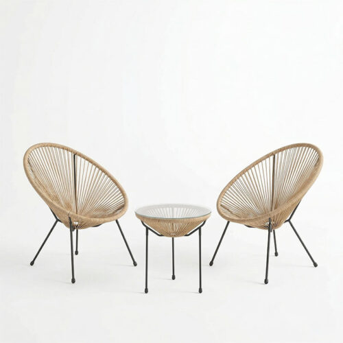 Σαλόνι Εξωτερικού Χώρου Acapulco pakoworld  Σετ 3τεμ μέταλλο μαύρο με pe rattan σε φυσική απόχρωση Φ50x52εκ (x1)