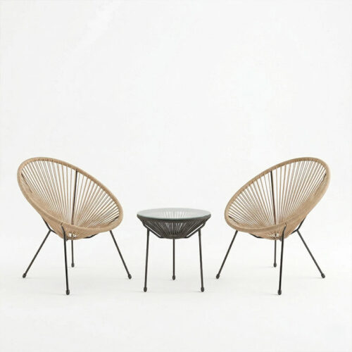 Σαλόνι Εξωτερικού Χώρου Acapulco pakoworld  Σετ 3τεμ pe rattan σε φυσική απόχρωση με μαύρο μέταλλο Φ50x52εκ (x1)