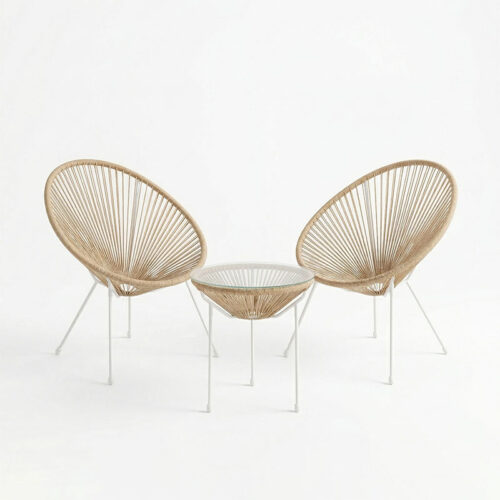 Σαλόνι Εξωτερικού Χώρου Acapulco pakoworld  Σετ 3τεμ μέταλλο λευκό με pe rattan σε φυσική απόχρωση Φ50x52εκ (x1)