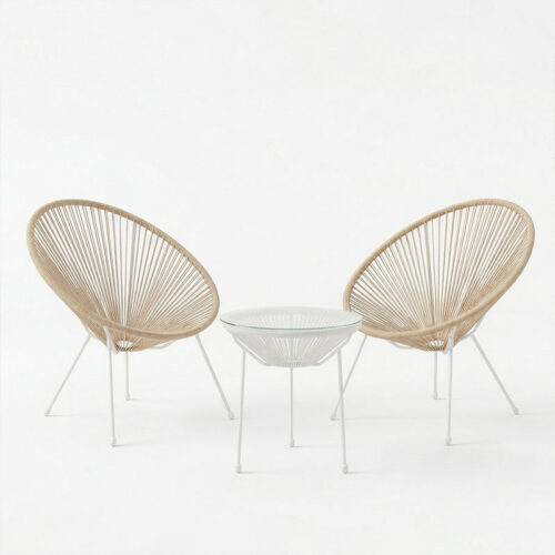 Σαλόνι Εξωτερικού Χώρου Acapulco pakoworld  Σετ 3τεμ pe rattan σε φυσική απόχρωση με λευκό μέταλλο Φ50x52εκ (x1)