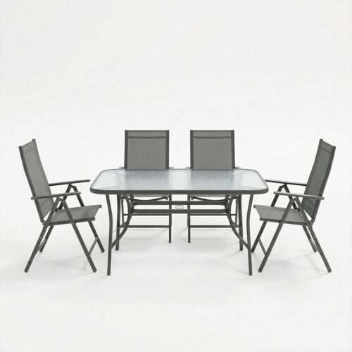 Τραπεζαρία Ensure Candor pakoworld σετ 5τεμ ανθρακί μέταλλο με γυαλί 120x70x70εκ (x1)