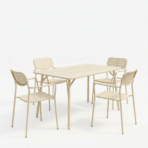 Τραπεζαρία Moraja Deraby pakoworld σετ 5τεμ κρεμ μέταλλο 140x80x72εκ (x1)