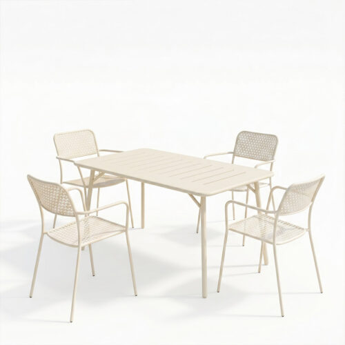 Τραπεζαρία Moraja Federal pakoworld σετ 5τεμ κρεμ μέταλλο 140x80x72εκ (x1)