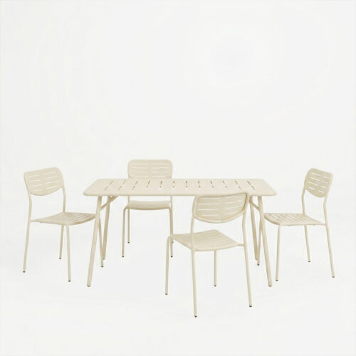 Τραπεζαρία Moraja Deraby Ι pakoworld σετ 5τεμ κρεμ μέταλλο 140x80x72εκ (x1)