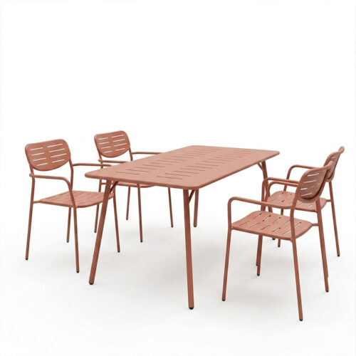 Τραπεζαρία Moraja Deraby pakoworld σετ 5τεμ terracotta μέταλλο 140x80x72εκ (x1)