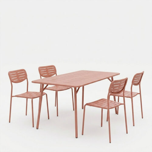 Τραπεζαρία Moraja Deraby Ι pakoworld σετ 5τεμ terracotta μέταλλο 140x80x72εκ (x1)